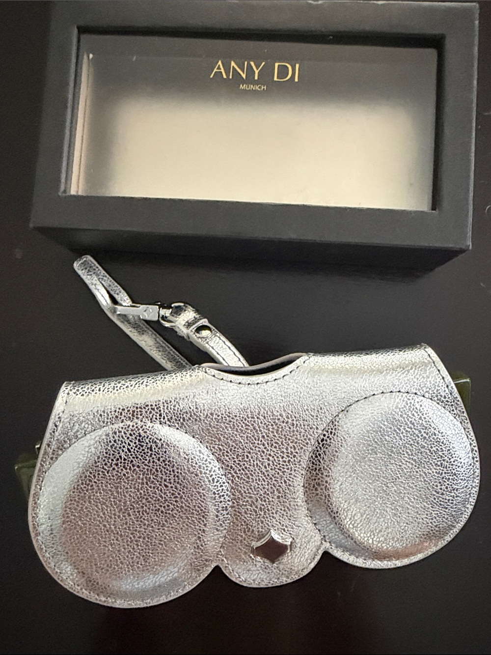 Silver Leather Sunglasses Case with Strap
